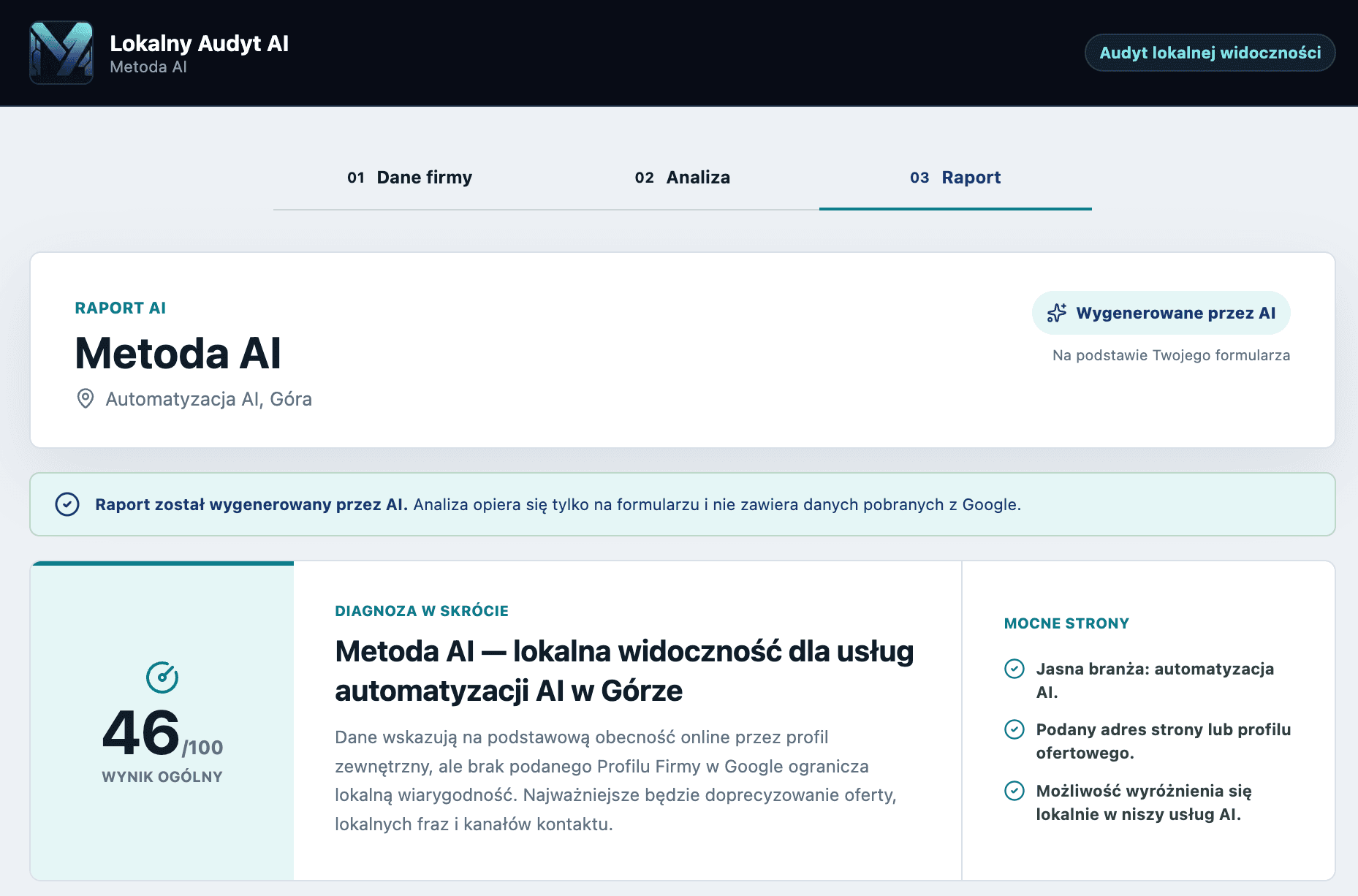 Sekcja priorytetów w aplikacji Lokalny Audyt AI