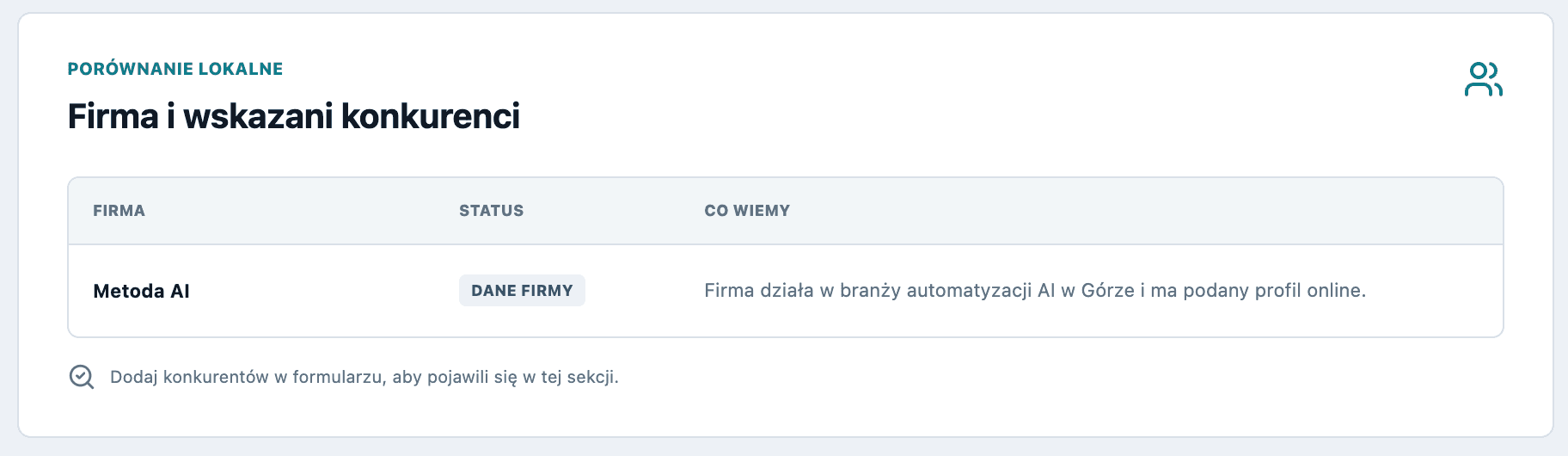 Formularz danych firmy w aplikacji Lokalny Audyt AI